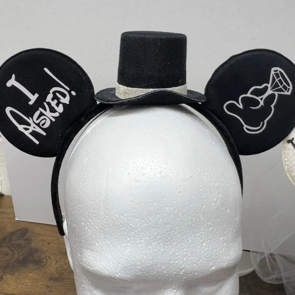 Bride Groom Mouse‎ Ears Headband I Asked I Said Yes Engagement Wedding Set